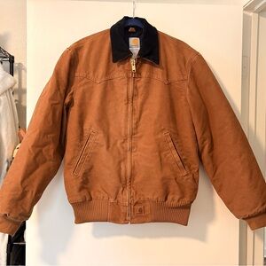 Carhartt Men's Tan Bomber Jacket with Corduroy Black Collar